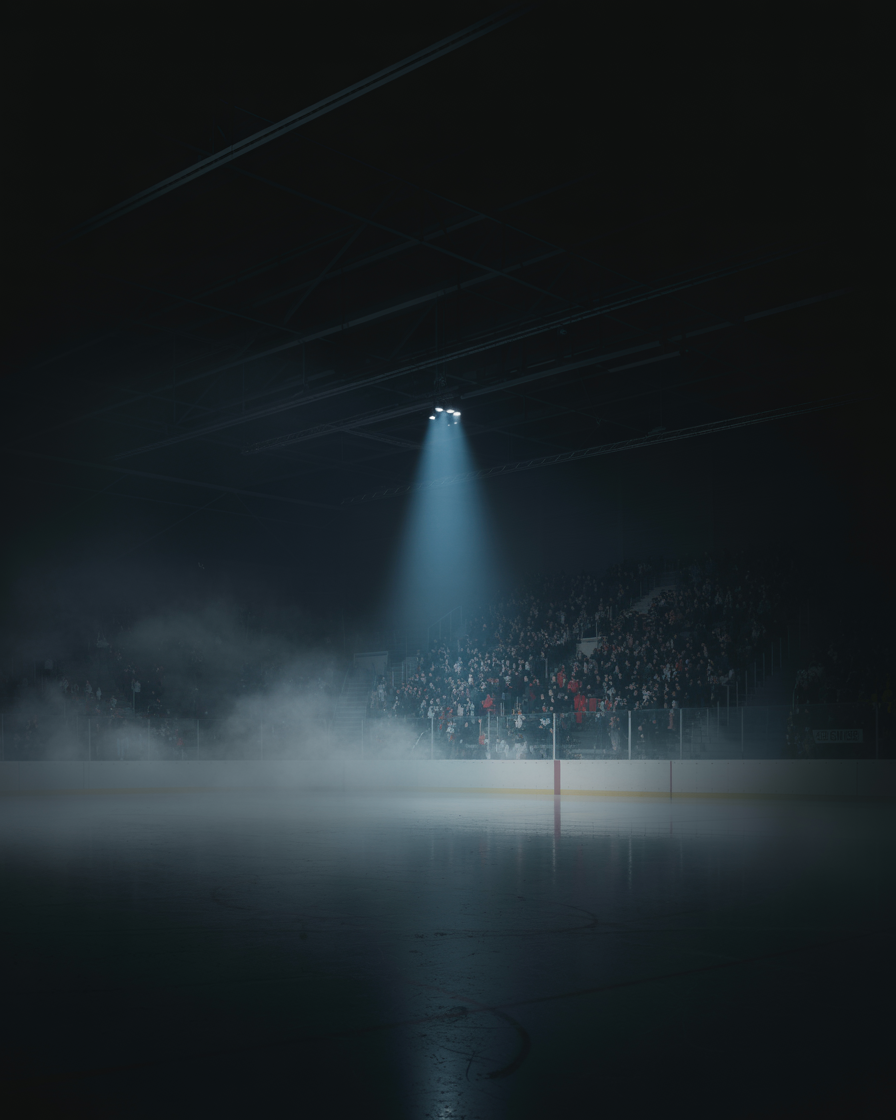 Ice hockey crowd silhouettes in cold blue mist